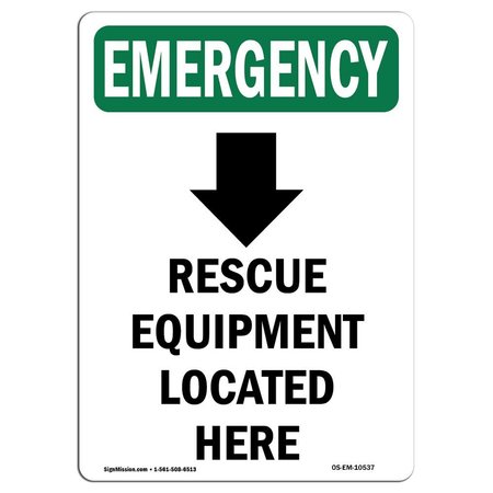 OSHA Emergency Sign, 14 H, Aluminum, Rescue Equipment Located Here, Portrait, EM-A-1014-V-10537